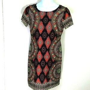 Riley Dress short sleeve Sheath bodycon neon stretch orange yellow black geometr